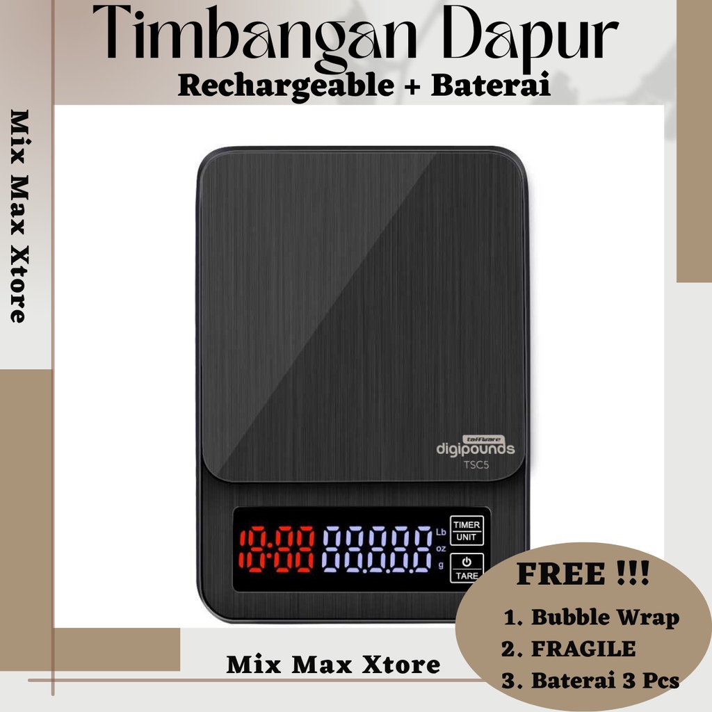 Taffware Timbangan Dapur Mini Digital Coffee Scale LCD 5Kg &amp; akurasi 0.1g (TSC5) - Black / Timbangan Digital / Timbangan Kue / timbangan Kue Digital / Timbangan Digital Mini / Timbangan Emas Digital