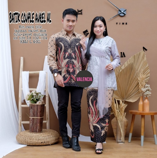 Couple Batik Kebaya Aurel  Formal Couple Batik Brukat Velvet Payet Couple Pesta ( Kemeja + Kebaya )