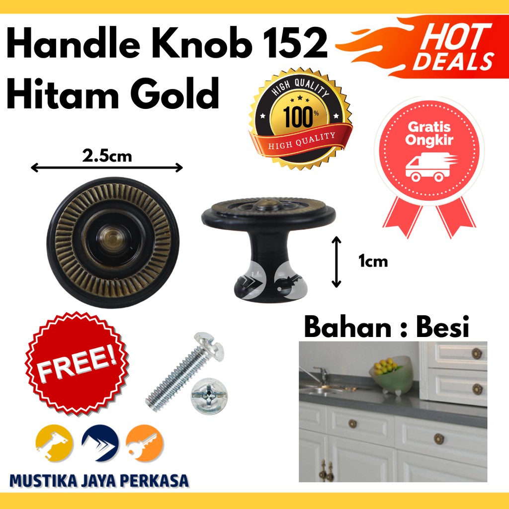 Handle Knob Besi Hitam Gagang Tarikan Besi 152 Hitam Gold Lemari Laci