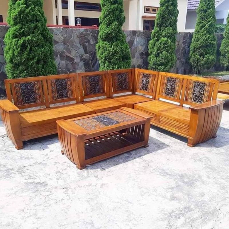 TERBARU Furniture kursi tamu model sudut guci / kursi jati minimalis untuk ruang tamu kecil / kursi 