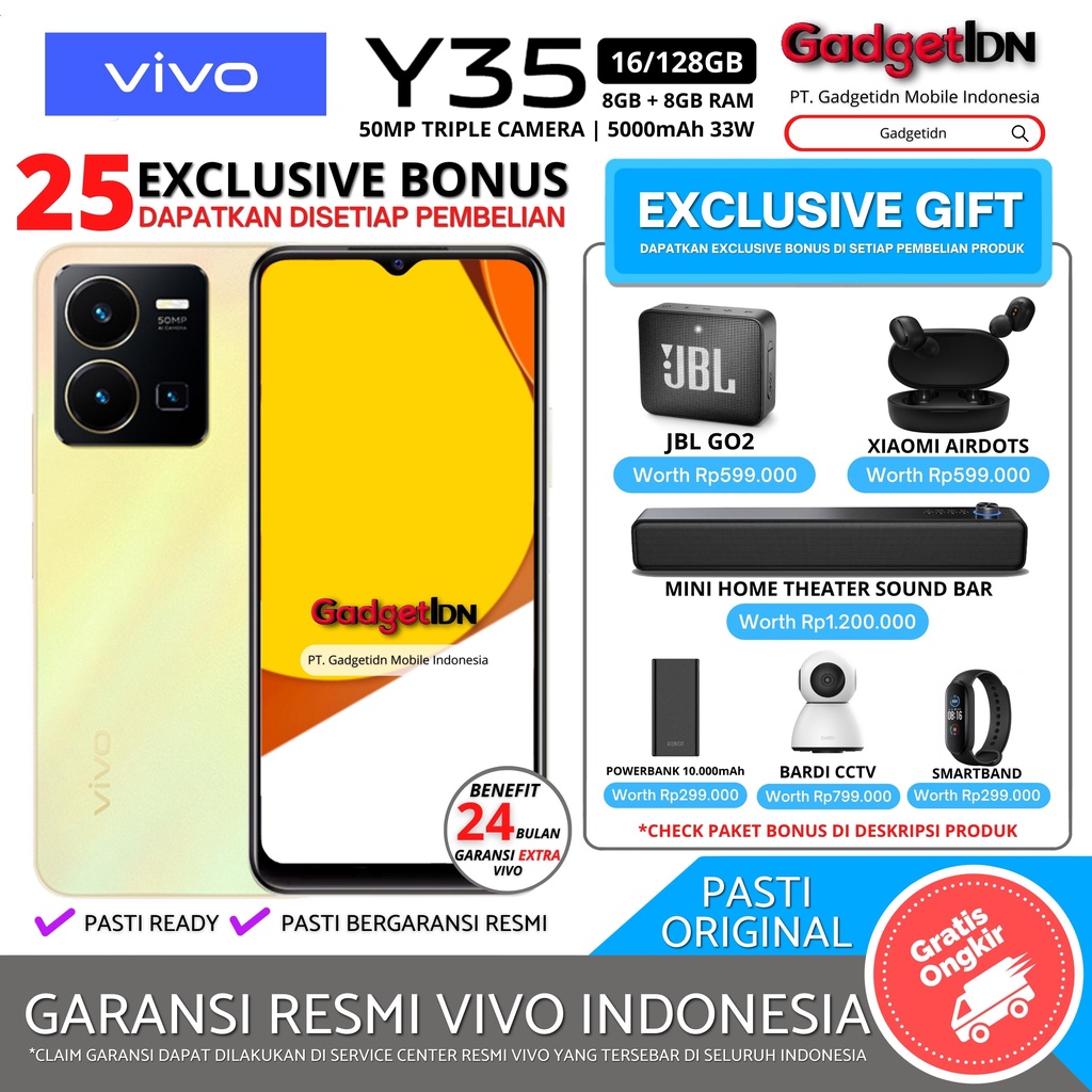 VIVO Y35 16/128GB ( 8GB + 8GB EXTENDED RAM ) GARANSI RESMI VIVO