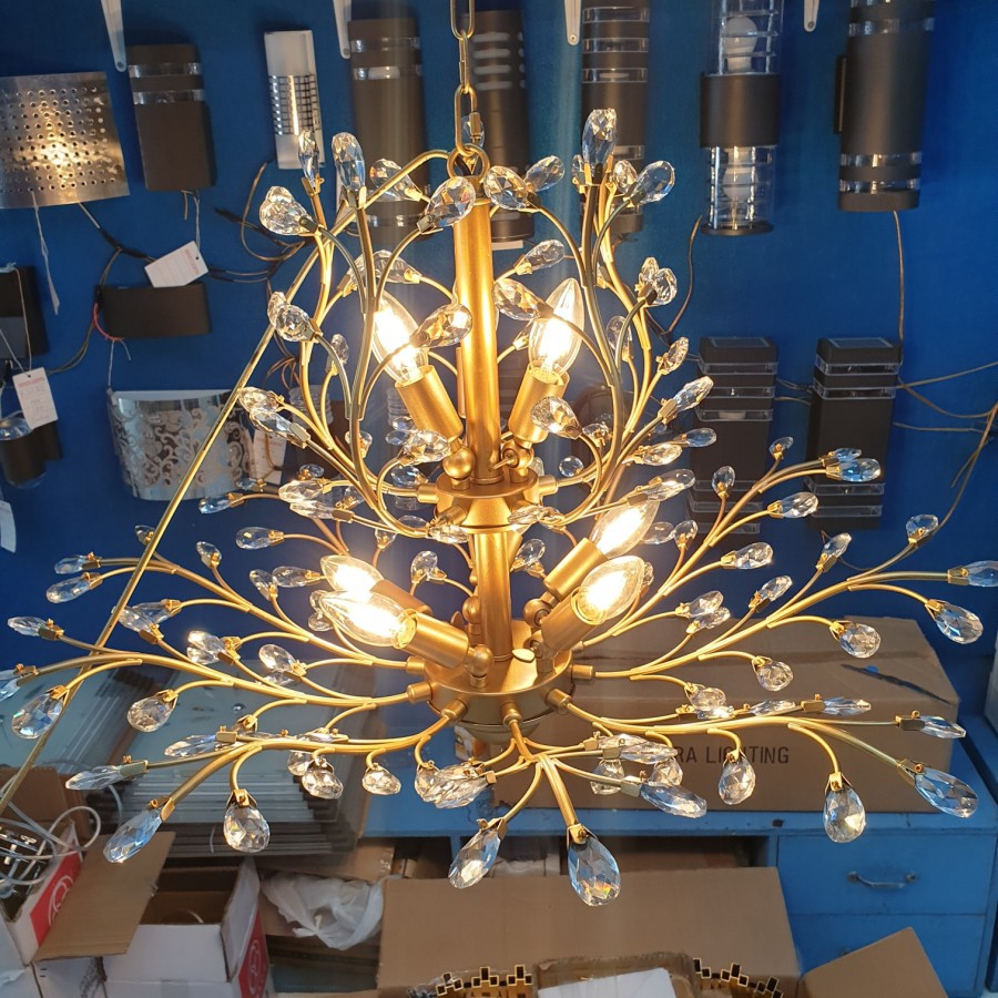 LAMPU GANTUNG HIAS MINIMALIS RANTING 9 LAMPU GOLD