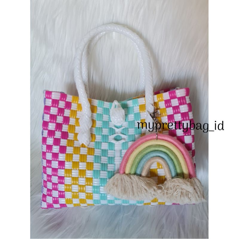 (TANPA ACCESORIES) READY RAINBOW SERIES Tas Jali Tas Jaly Tas Anyaman Plastik Premium