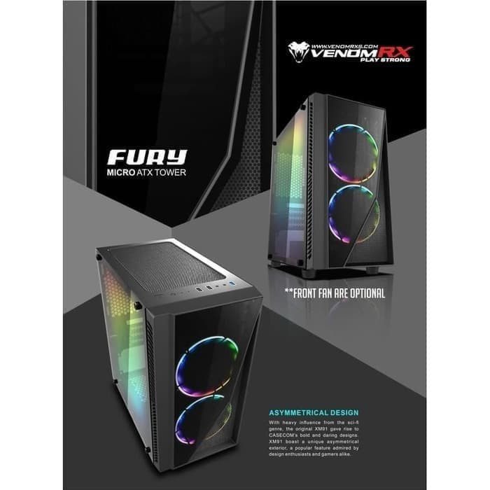 CASING PC VENOM RX FURY - MICRO ATX TEMPERED GLASS GAMING ELITE CASE