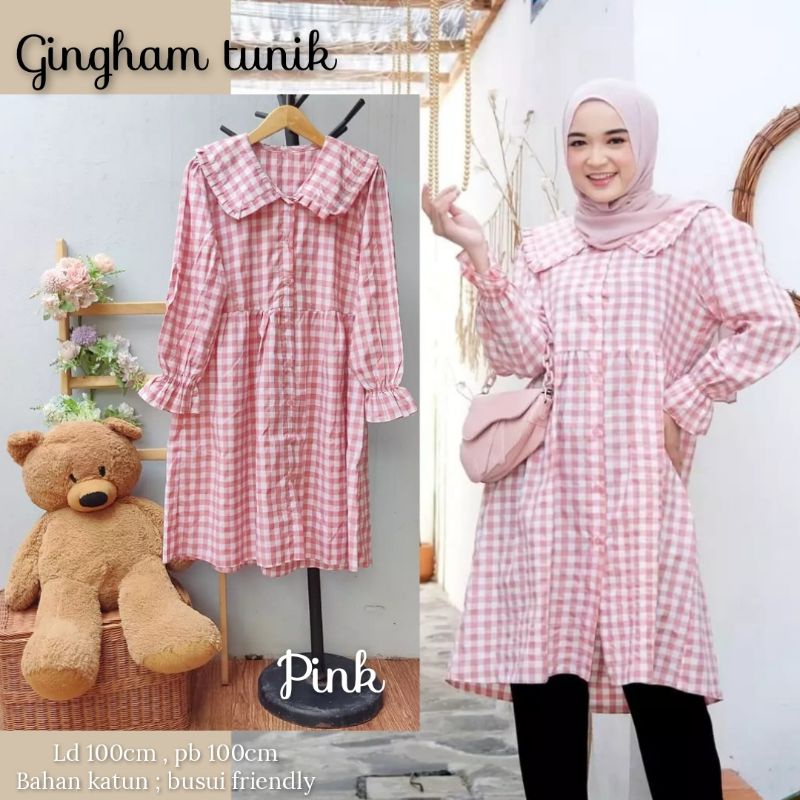 gingham tunik #atasan kotak2 korea #tunik korea