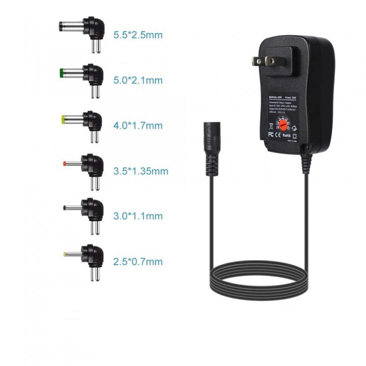 Universal AC Plug In Adjustable Adapter 30W with 2.1A Single USB Port