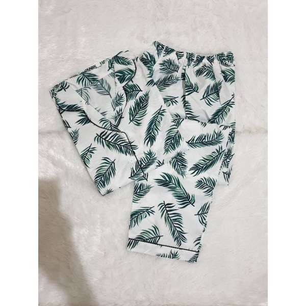 Baju Tidur Wanita/Piyama Wanita Dewasa Katun Motif Daun Part 3-CP COCO WHITE