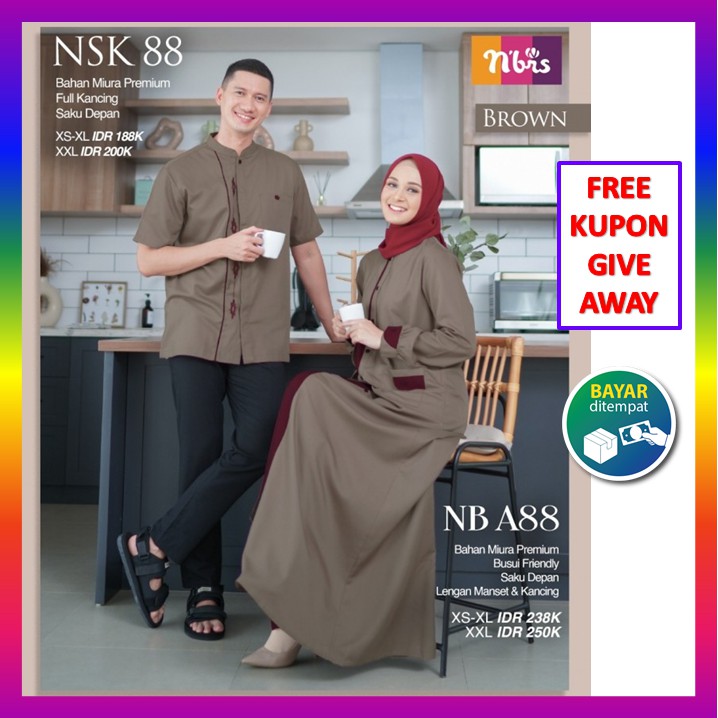 Nibras Couple Baju Koko Gamis Kapelan Suami Istri Muslim Pasangan Terbaru 2021 NSK 88 NB A88 NBA 88