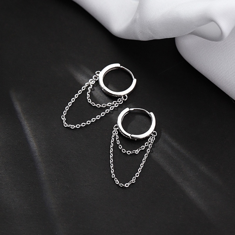 Metal Chain Tassel Ear Hoop 925 Silver Needle Stud Simple Minimalist Style Earring Jewelry