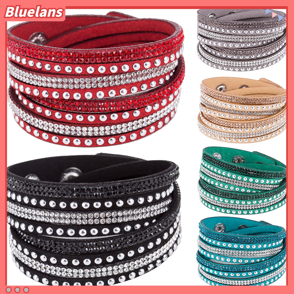 Gelang Multilayer Bahan Kulit Imitasi Aksen Berlian Imitasi Untuk Wanita