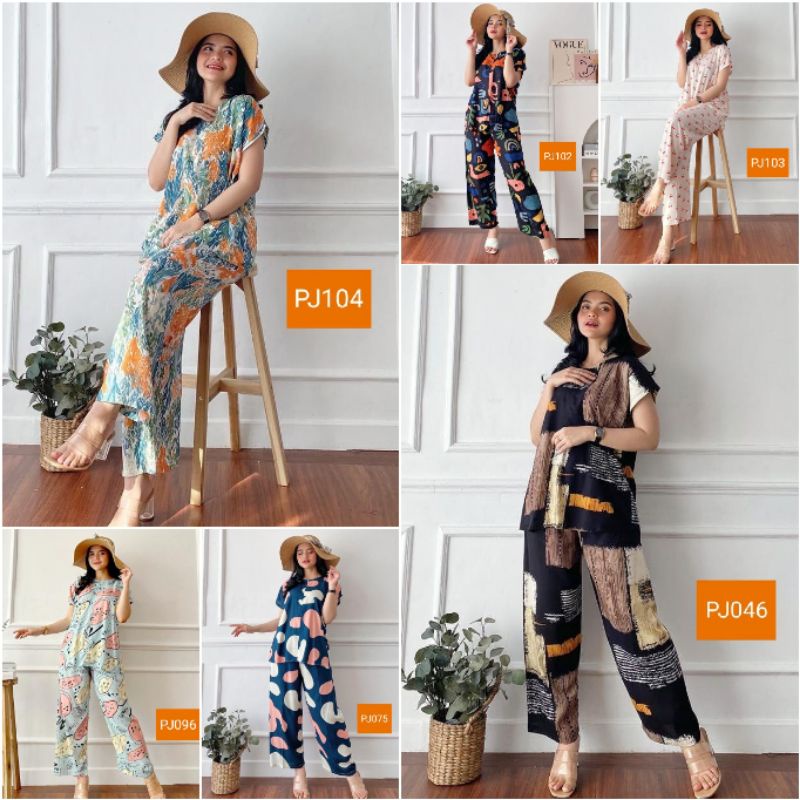 One set piyama wanita / baju tidur perempuan / oneset rayon / setcel motif / set pajamas