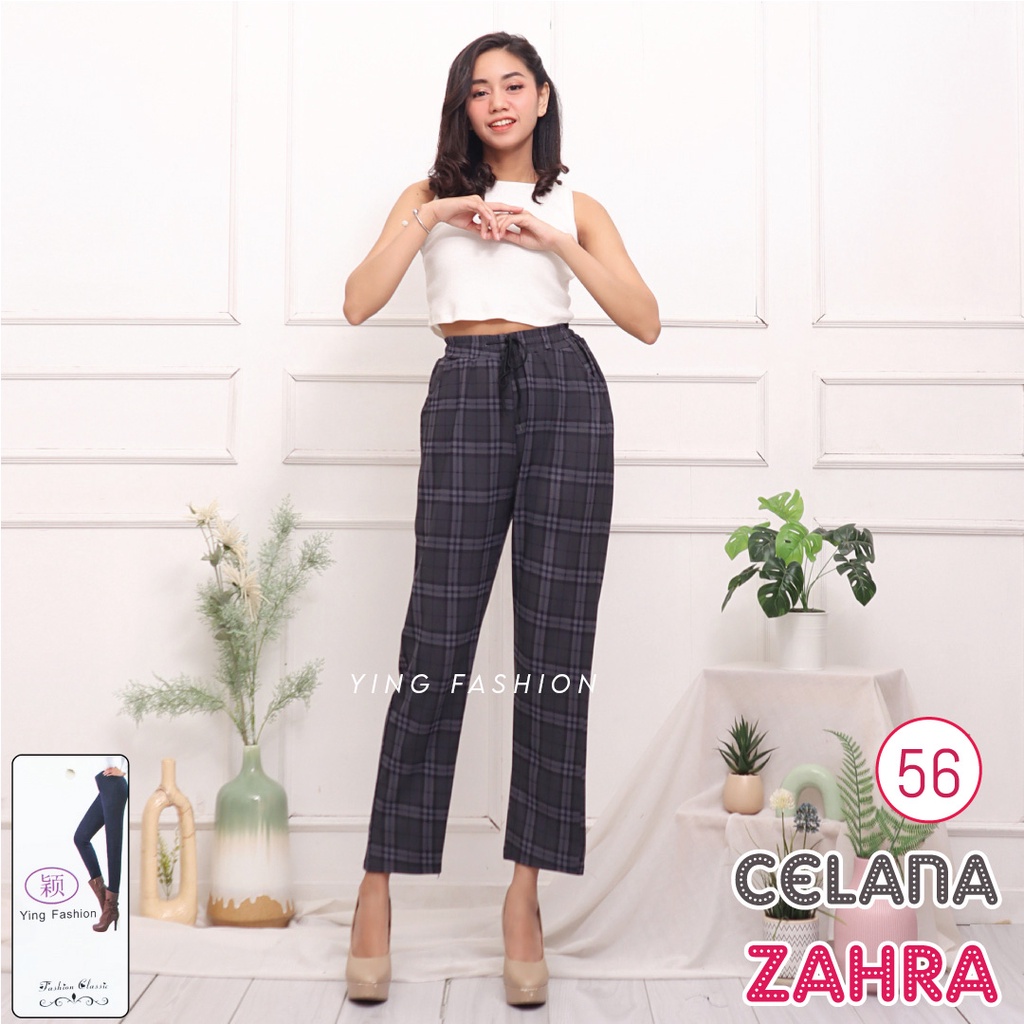 CELANA YING # 56 / CELANA BIG SIZE / CELANA SALUR WANITA / Celana tartan kotak wanita / CELANA SEMI WOOL / CELANA YING FASHION