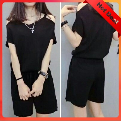 BAJU JUMPSUIT WANITA KATUN RAYON IMPORT WARNA HITAM