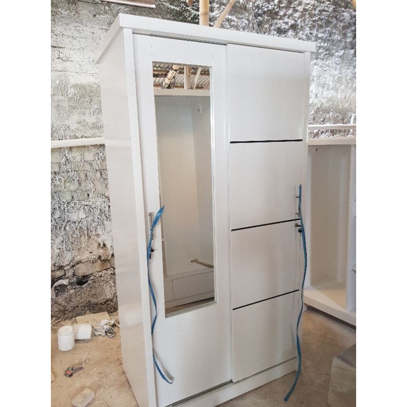 Lemari pakaian 2 pintu teakblok, blockboard warna putih