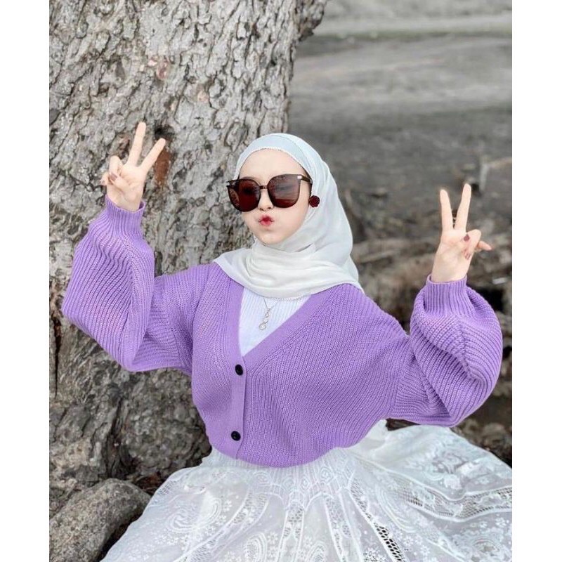 Cardigan Crop 7 Get Olivia Cardy Crop Cardigan Rajut Oversize Knitted Korean-Lilac