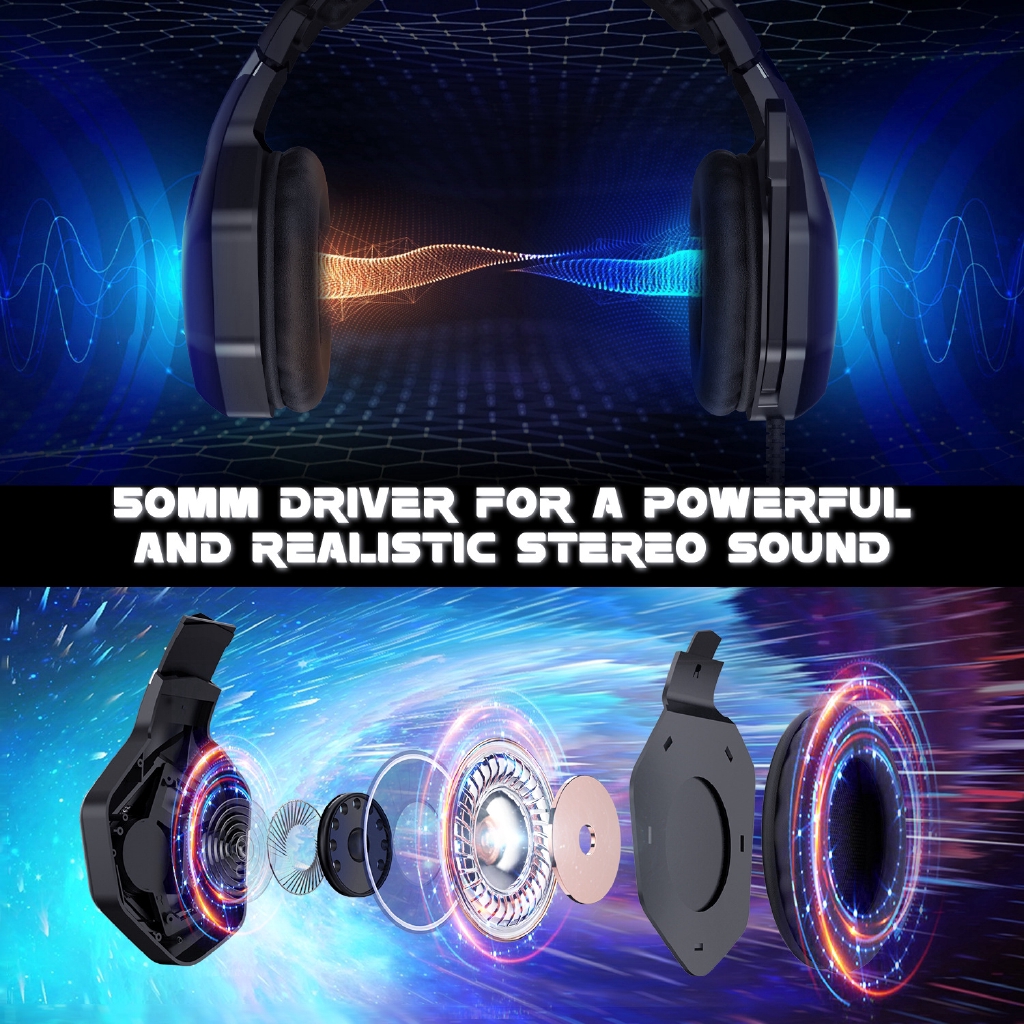 Onikuma K10Pro Headset Gaming Stereo Dengan Lampu LED RGB + Mic Omnidirectional + Jack 3.5mm Untuk PC PS4 Laptop