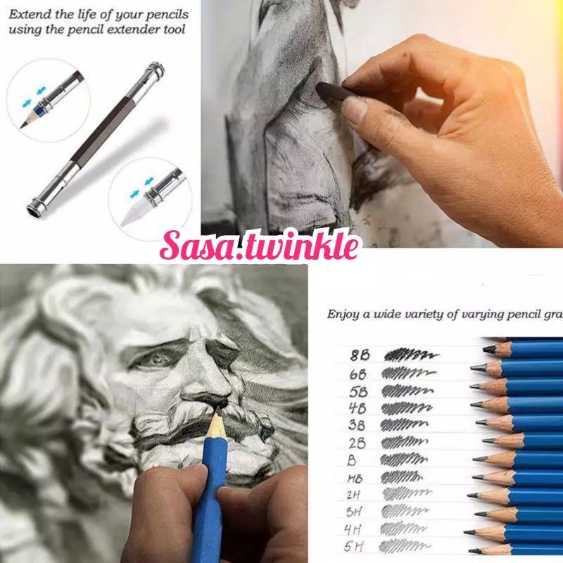 33 Pcs pensil sketsa menggambar set pencil skecth gambar lengkap