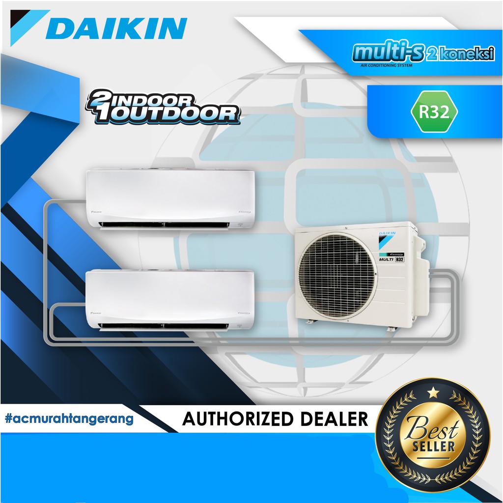 Jual AC Daikin Multi S 2MKC30QVM (1 Outdoor = 2 Indoor 1/2PK + 3/4PK