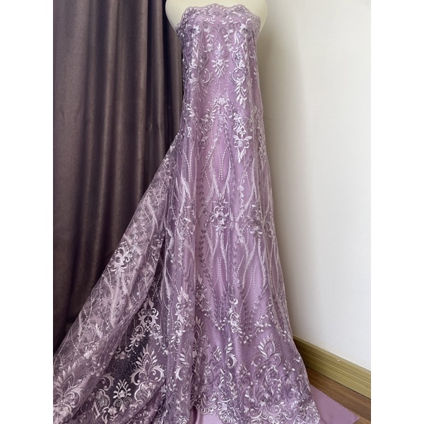 Kain bahan kebaya Brokat Tile Payet Gloria Series warna Lilac