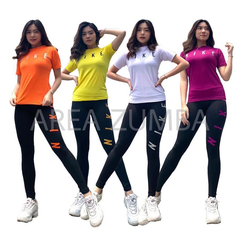 Setelan senam aerobik zumba yoga gym fitness model NK Roundneck