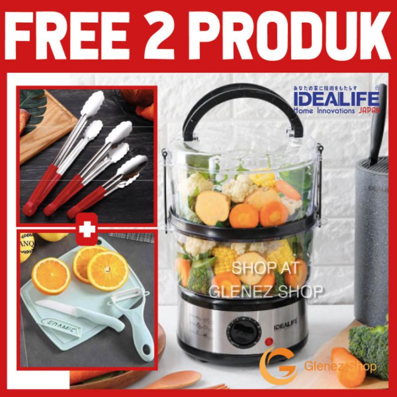 IDEALIFE Food Steamer Alat Pengukus Kukusan Dimsum Makanan Panci Kukus Serbaguna Listrik Elektrik