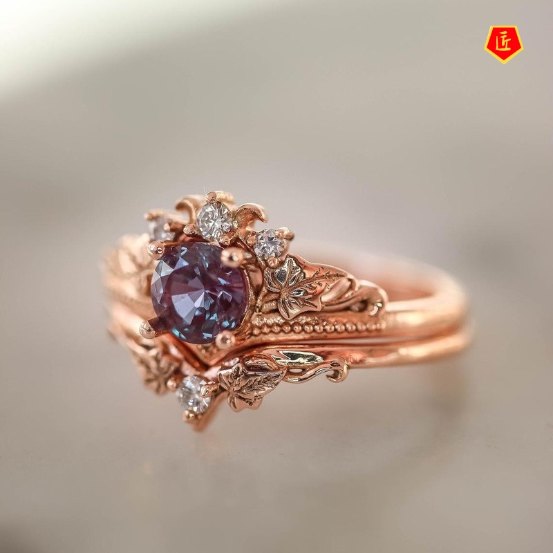 [Ready Stock]Elegant New Rose Gold Gem Ring Set
