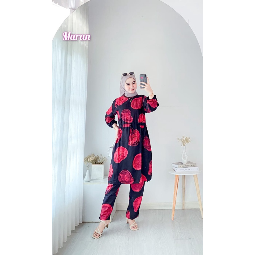 One Set Long Tunik / Setelan Lengan Panjang Tunik Rayon Viscose / Coza Batik