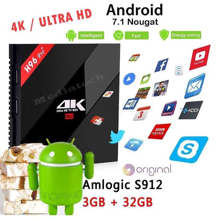 Mediatech Android Tv Box H96 pro Plus,S912,Octacore, 3GB / 32GB 4K