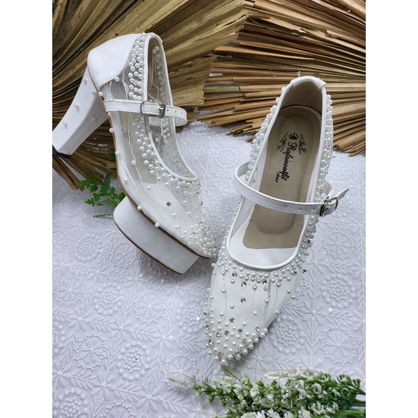 sepatu Wedding wanita Maudi putih 10cm