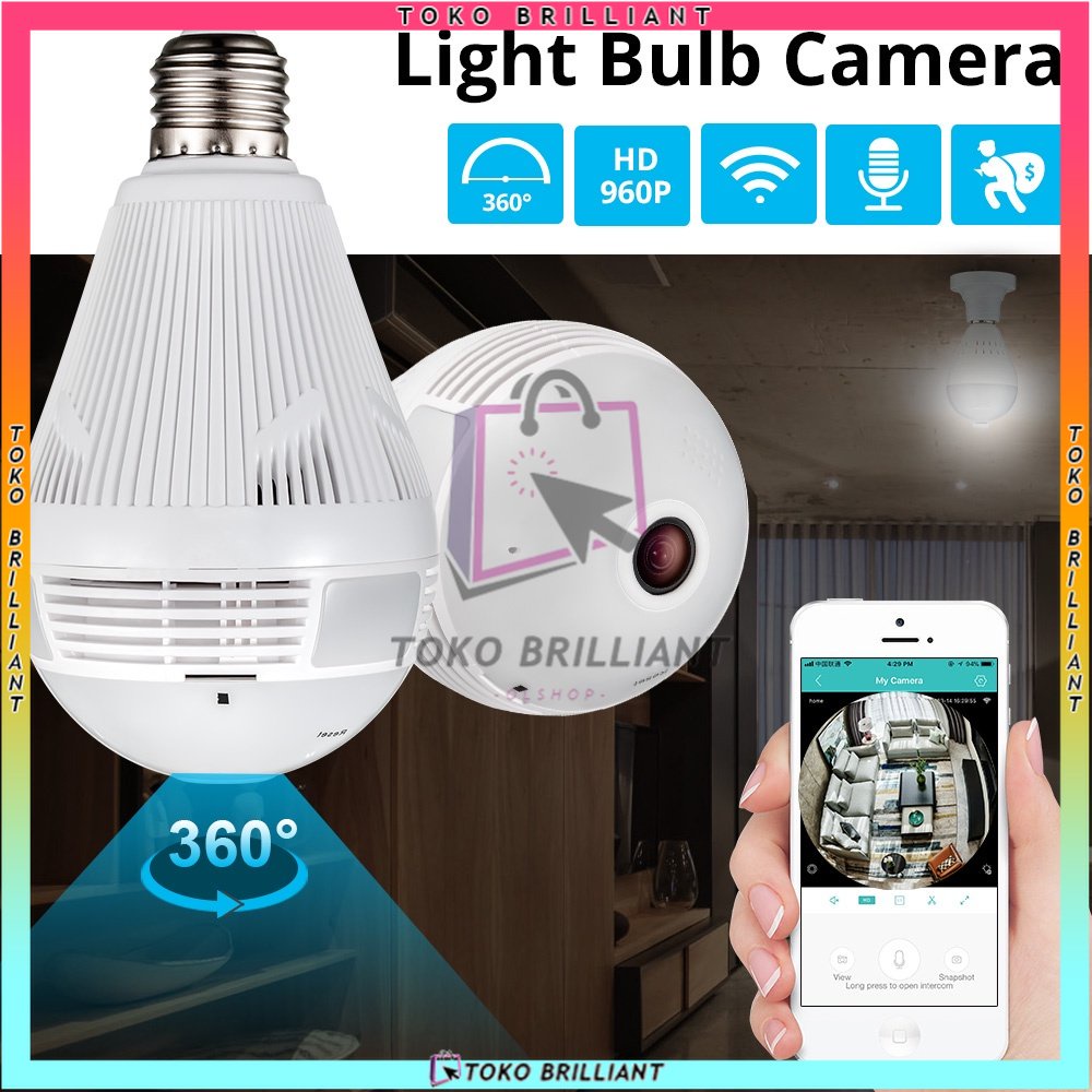 Cctv Ip V380 Lampu Bohlam VR Spy Cam Owlcam Wifi Hd 1080p Panoramic 360 Derajat Bentuk Lampu Bohlam - CCTV V16A