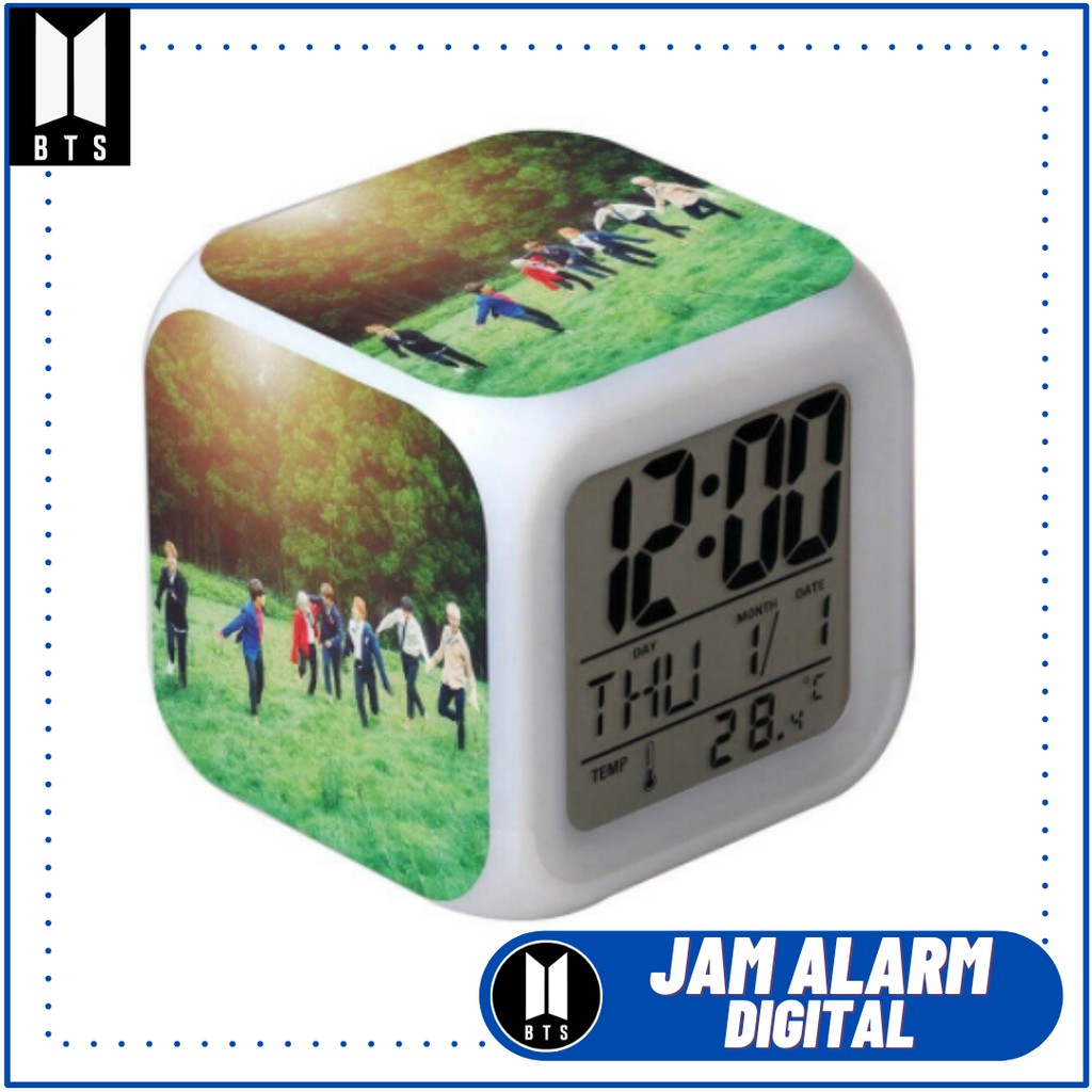 Jam Weker Digital Glowing Alarm Clock 7 LED Color KPOP Bangtan Boys BT21 BTS Army Jungkook Cooky