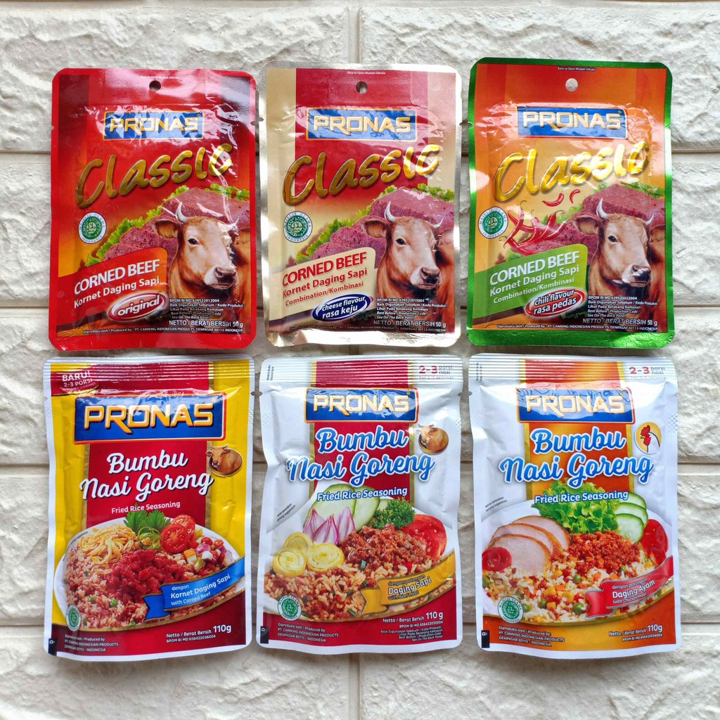 

Pronas Classic Corned Beef Kornet Daging Sapi Original Keju Pedas Bumbu Nasi Goreng Ayam 50gr 110gr