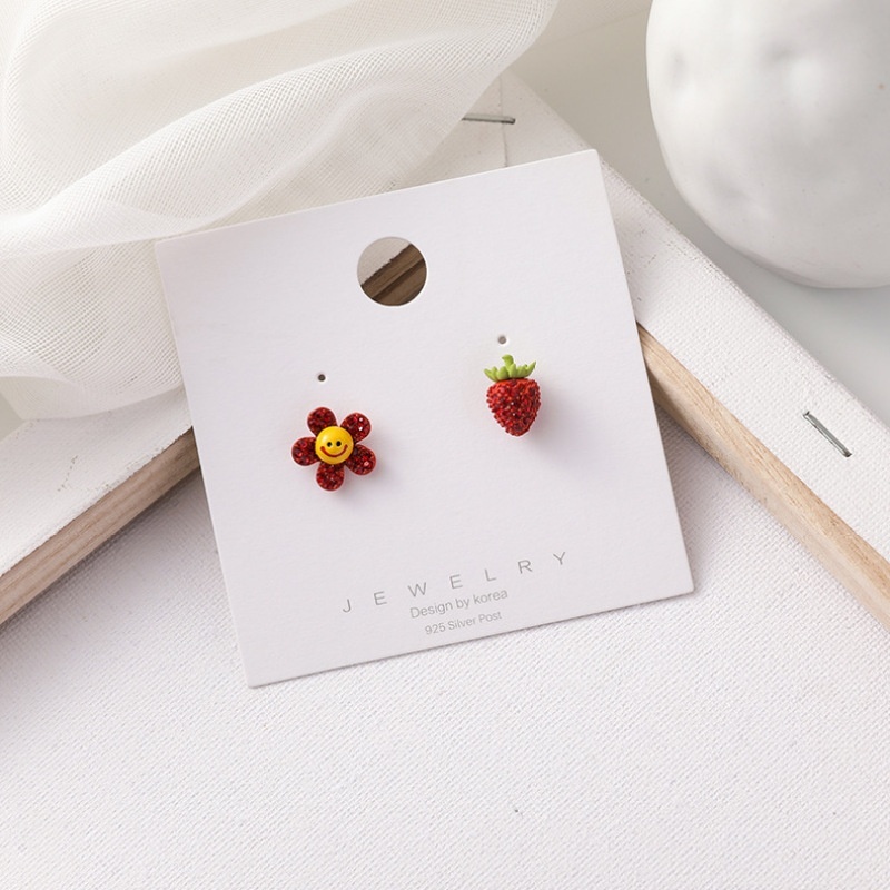 Korean Style Crystal Sun Flower Strawberry Grape Asymmetric Earrings Sweet Girls Fruit Stud Earrings