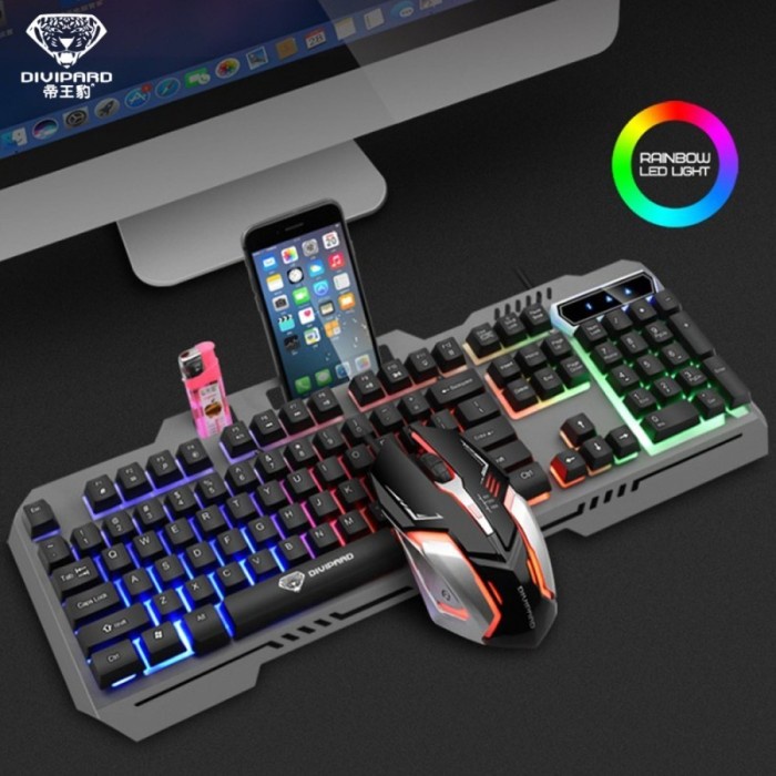 Divipard Keyboard Plus Mouse Gaming GMK-70 Kabel USB 2.0 LED Light