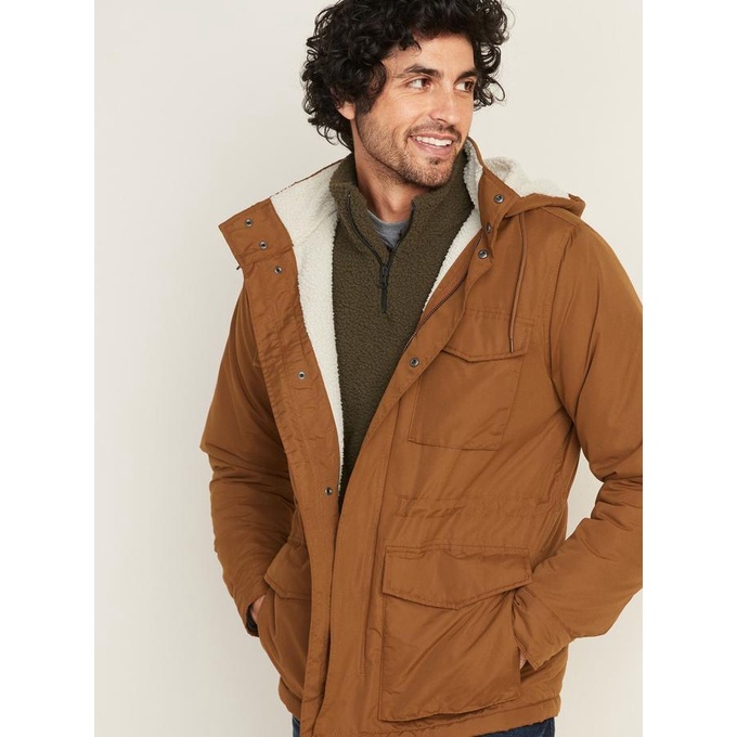 Jaket Old Navy Sherpa Lined Detachable Hood Utility Jacket Brown Ori