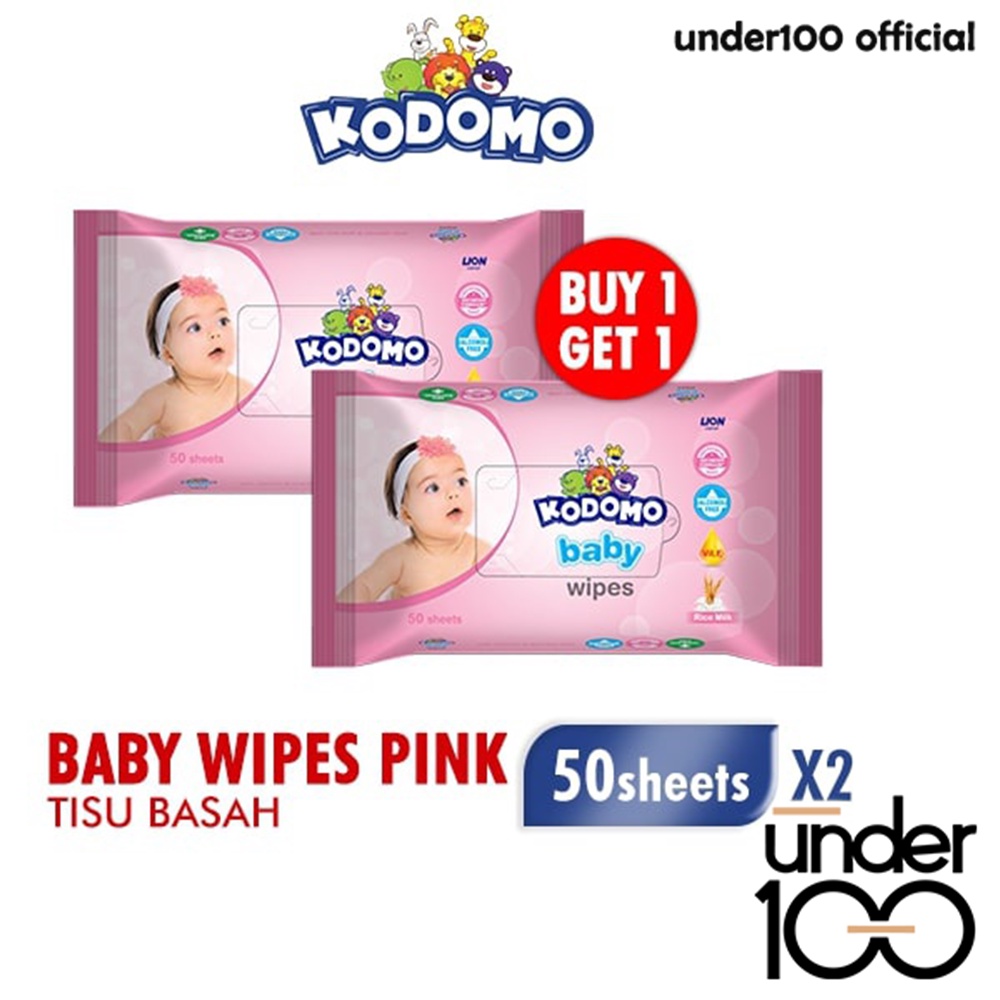 ❤ Under100 ❤ KODOMO Baby Wipes Rice Milk Pink | Classic Blue | Anti Bacterial | 50 Sheets | Buy 1 Extra 1 | BPOM