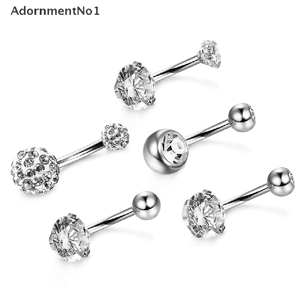 (AdornmentNo1) 5pcs / Set Cincin Tindik Pusar Bahan Stainless Steel Hias Kristal Untuk Wanita