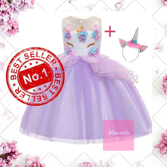 Gaun Anak - Anak Unicorn Ulang Unicorn Import Perempuan Baju Anak Dress Tahun Anak