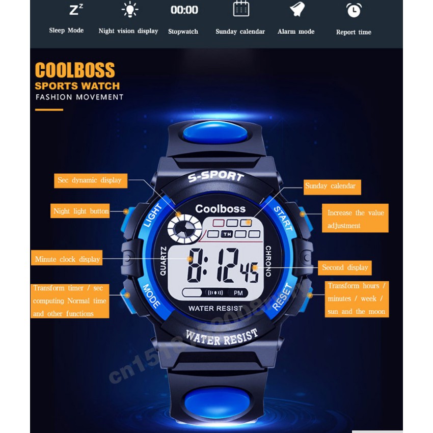 Student Waterproof Sport Watch Silicone S Shockproof Electronic Led Digital Kids 0118