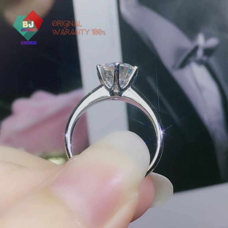 Cincin Wanita Batu Moissanite Perak Asli Versi Tebal