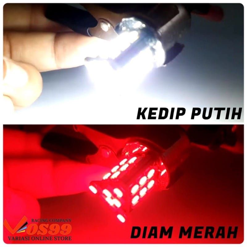 LAMPU STOP REM MOTOR MODEL SEGITIGA 48 LED NYALA 2 WARNA