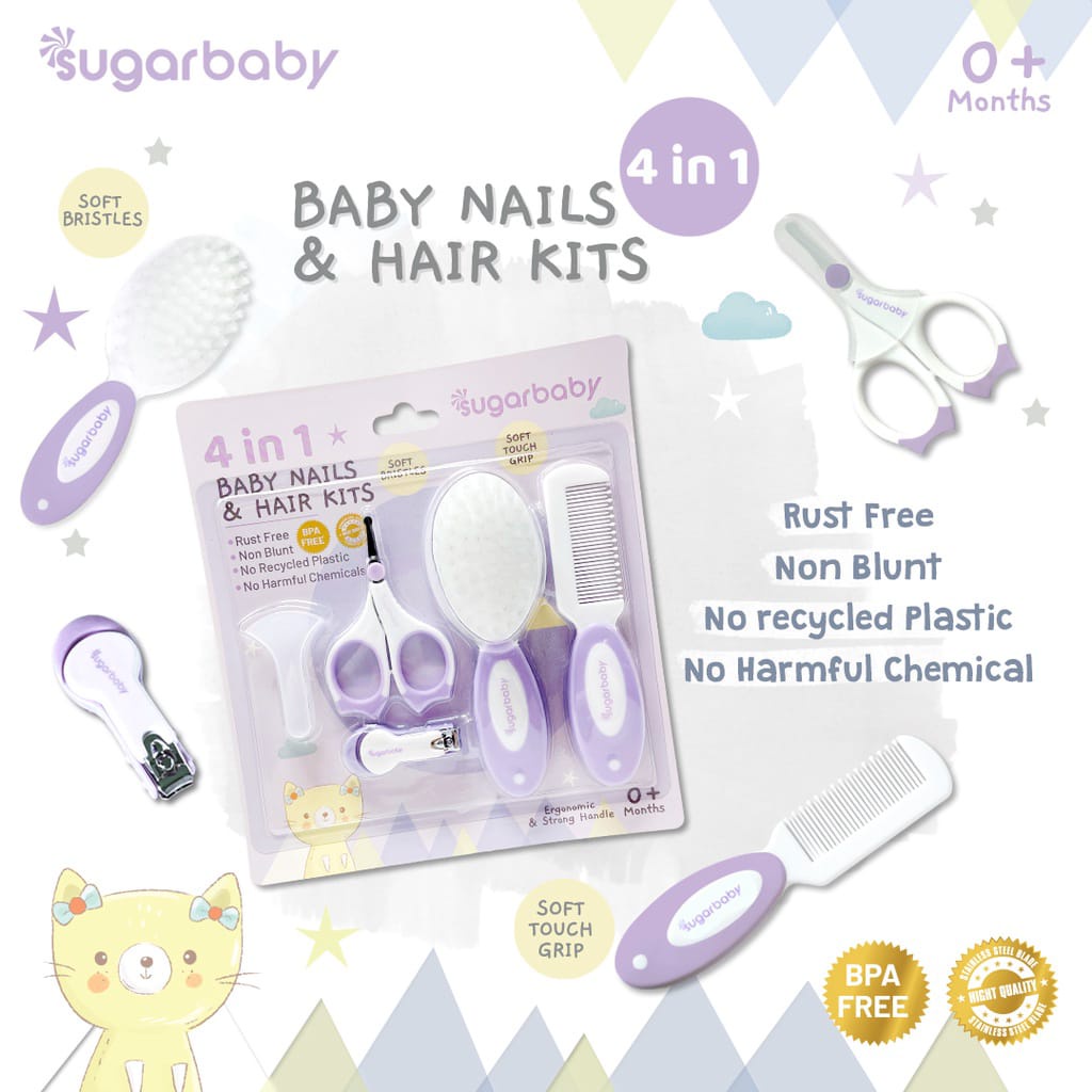 Sugar Baby 4 in 1 Baby Nails and Hair Kits / sisir bayi/ manicure bayi/gunting kuku SUGAR NAIL