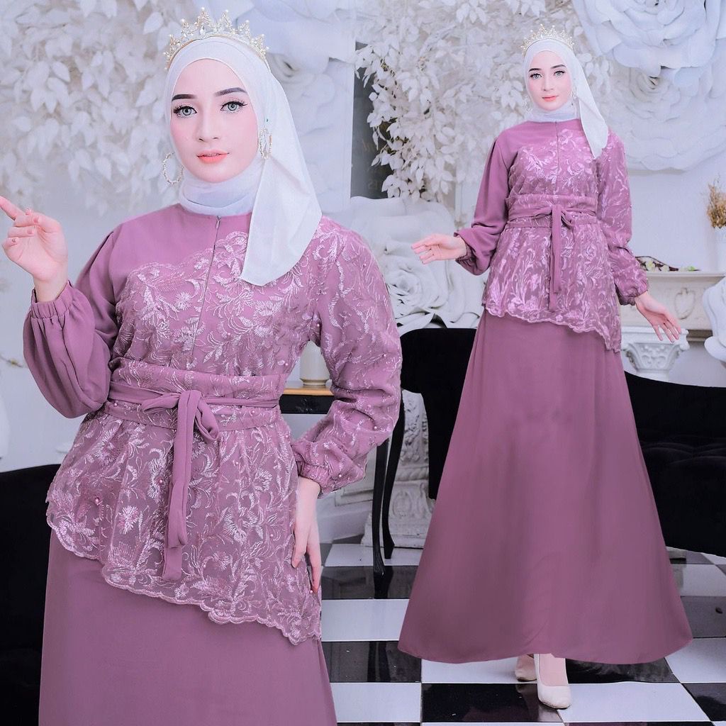 Sherin Dress Maxi Tile Mutiara Kombinasi Bahan Ceruty Size S-M, L , XL, XXL Gamis Pesta Busui