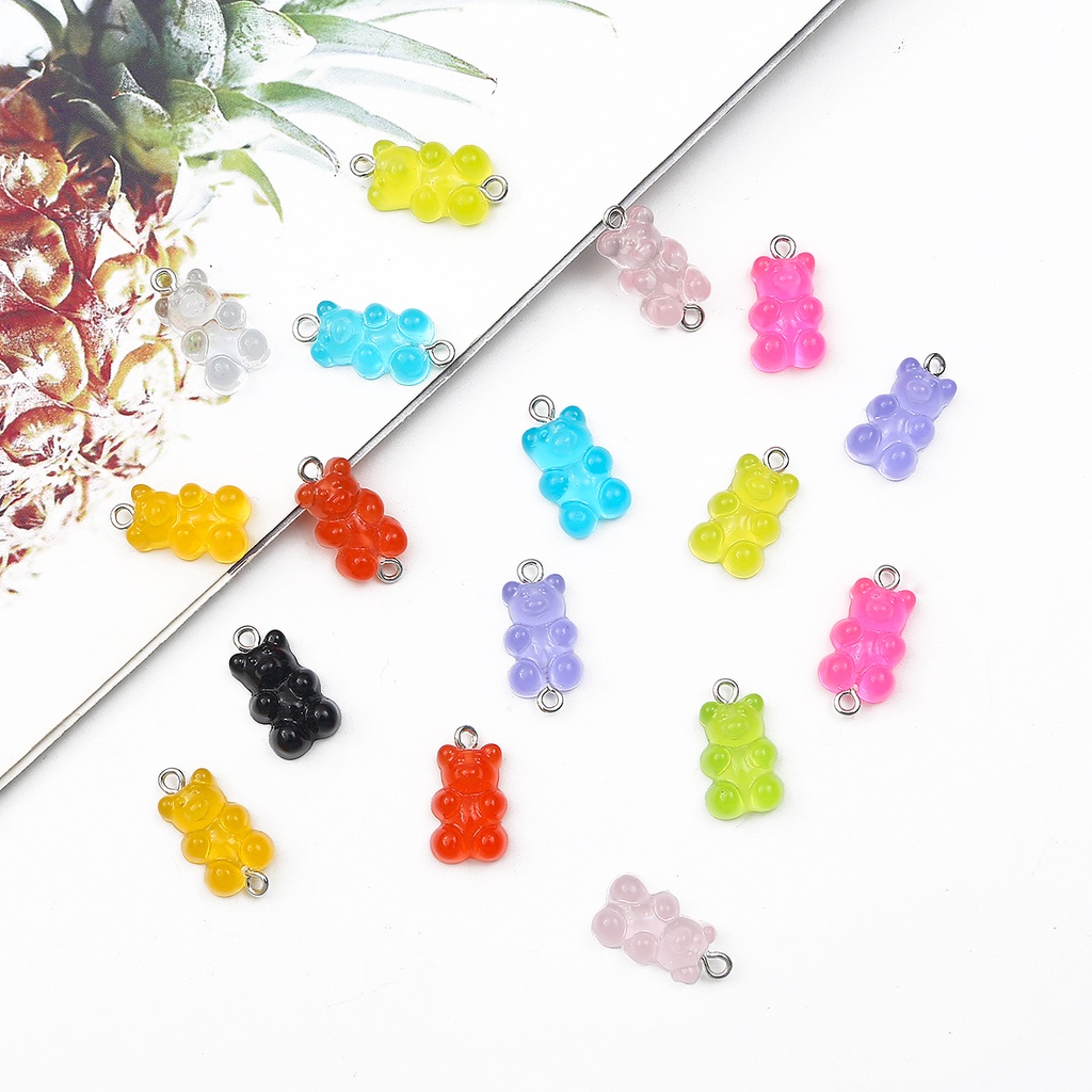 10 pcs Permen Beruang Lucu Resin Pesona Untuk Anting-Anting DIY Membuat Perhiasan Temuan Gantungan Kunci Kalung Liontin Dekorasi Aksesoris