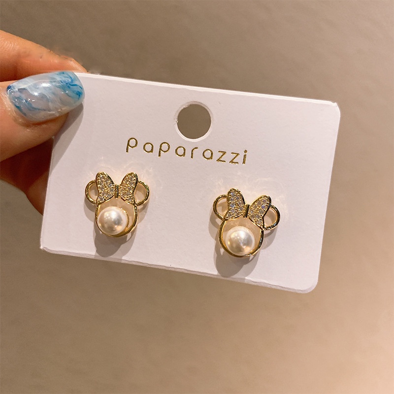 925 jarum perak Mori gaya Jepang dan Korea ikatan simpul cute Mickey mutiara anting-anting anting-an