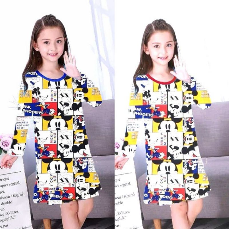 Dress Anak Lengan Panjang Full Print / Daster Anak Perempuan / Dress Anak Cewek 1-10 Tahun MALVIN