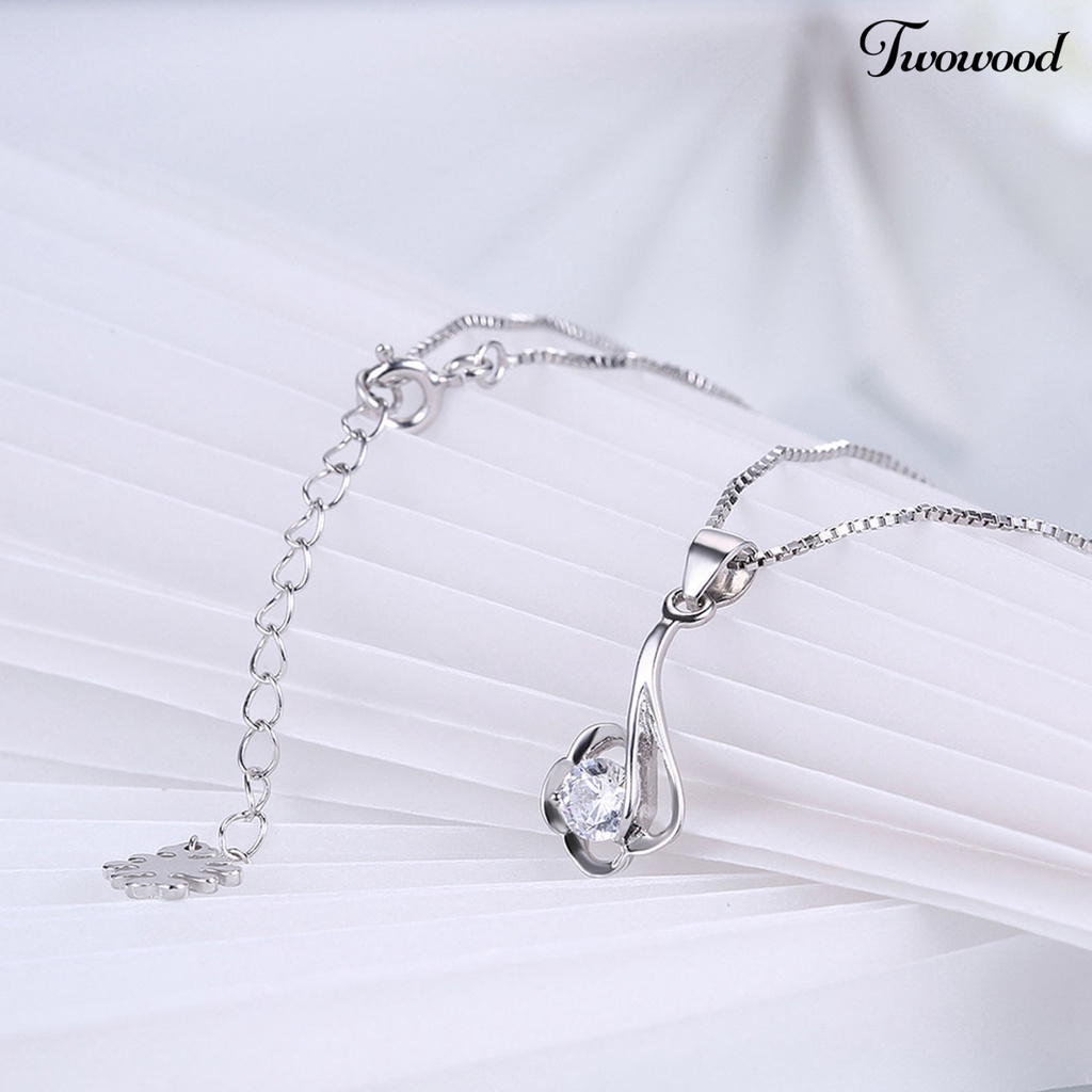 Twowood SILVERHOO 925 Silver Cute Women Necklace Flower Circle Cubic Zirconia Pendant Necklace for Party