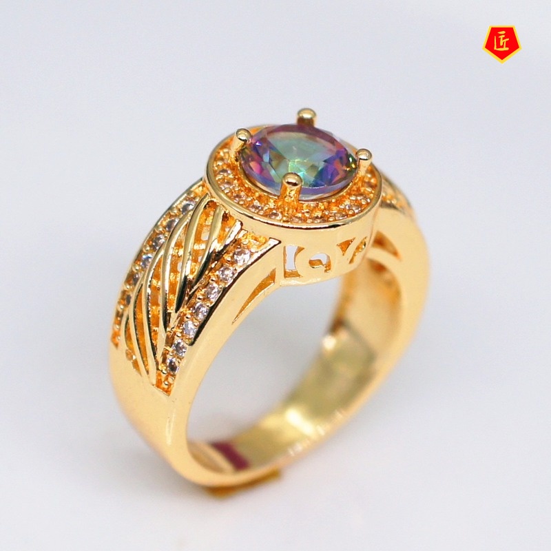 [Ready Stock]Fashion Personality Colored Gems Gold Ring