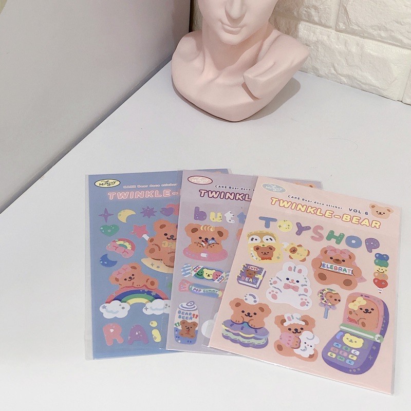 Milk Joy Twinkle Bear Sticker Packs / Korean Bear Sticker / Stiker Korea Motif Beruang