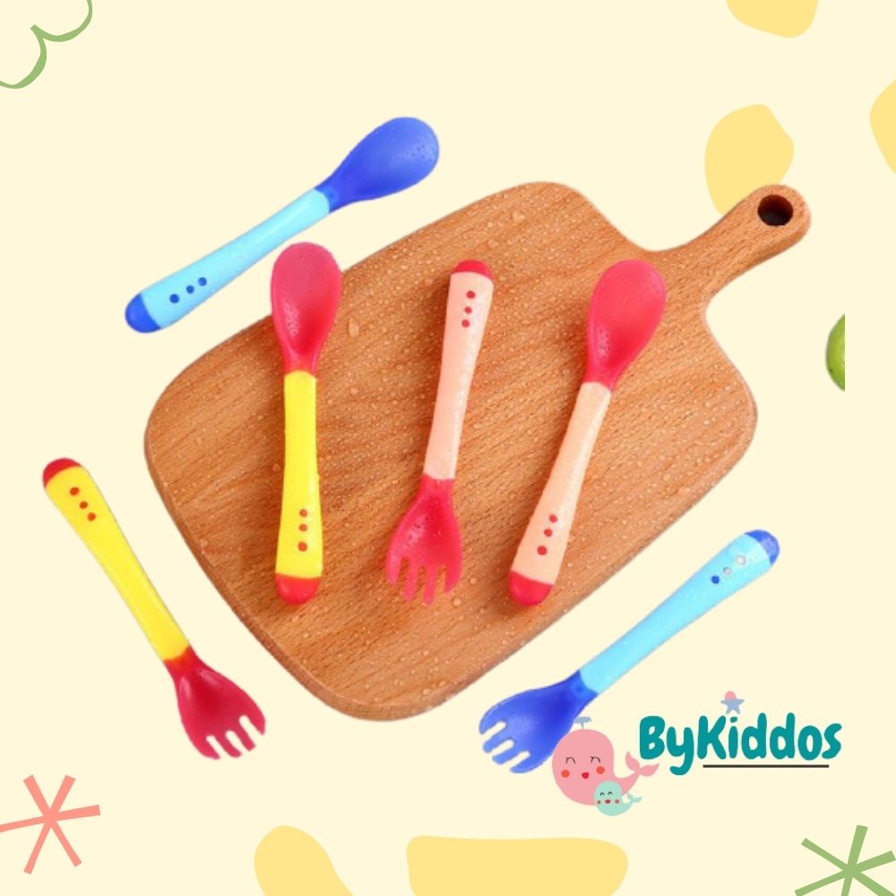 ByKiddos - Sendok Garpu Sensor Temperatur Suhu Panas / Sendok Mpasi Bahan Silicon